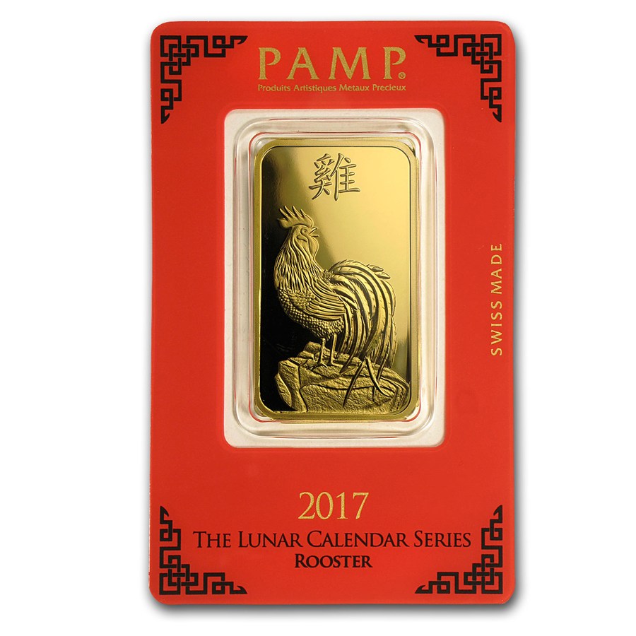 1 Ounce PAMP Suisse Gold Bar - Lunar Rooster Series