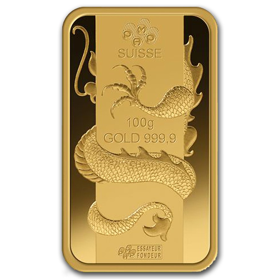 100 Gram PAMP Suisse Gold Bar - Lunar Dragon Series