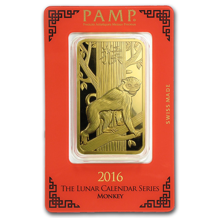 100 Gram PAMP Suisse Gold Bar - Lunar Monkey Series