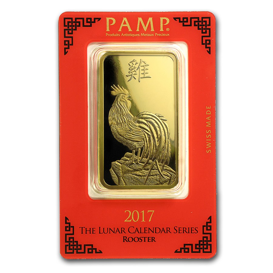 100 Gram PAMP Suisse Gold Bar - Lunar Rooster Series